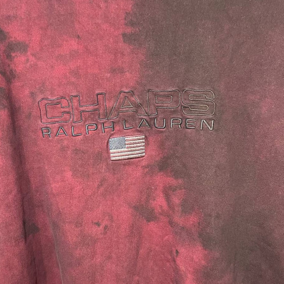 VTG Chaps Ralph Lauren Maroon Embroidered Flag Tie Dyed Oversized Sweatshirt L - Picture 3 of 5